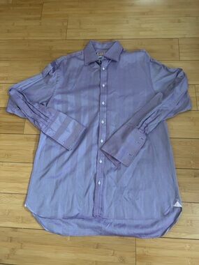 Vintage Thomas Pink Purple Jacquard Stripe Dress Shirt-34,5-Multi-Button Cuff
